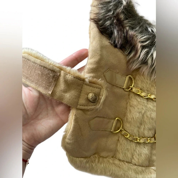 New York Dog Designer Coat Faux Fur Suede Gold Hardware Elegant Wam Size XS - Picture 8 of 12